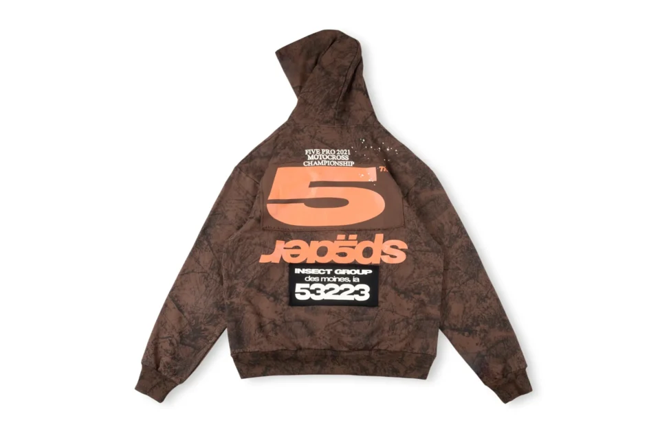 Spader Five Pro 2021 motocross brown hoodie with orange graphic print cotton material