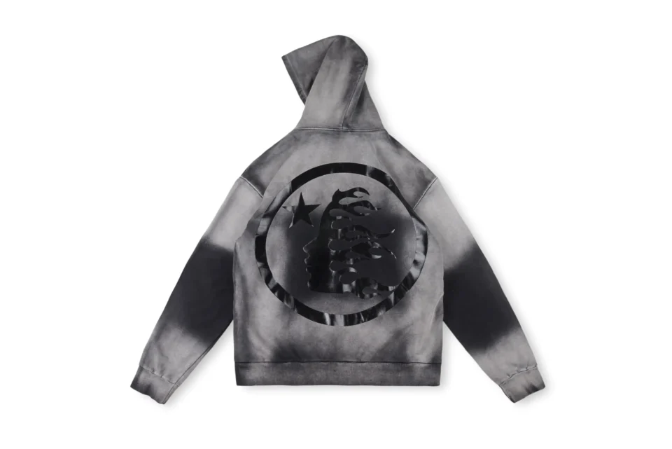 BAPE hoodie grey black tie-dye cotton blend sweatshirt with flame face and star logo on back
