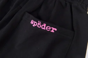 Späder sweatpants black cotton fabric pink logo embroidery on back pocket elastic waistband