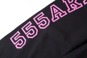555 Anti Social Social Club black hoodie pink outlined logo printed cotton fabric