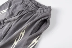 Repsgoat flame print sweatpants gray cotton casual wear with elastic waistband and drawstring closure