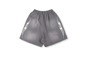 Repsgoat shorts gray cotton fabric with white flame side accents and elastic waistband