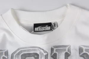 Hellstar sweatshirt white cotton crewneck with black logo tag and grey graphics