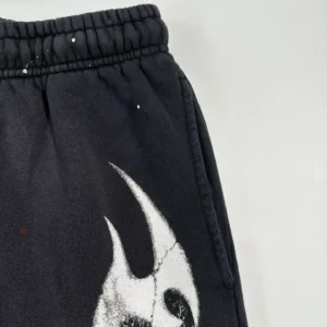 Hellstar Black Halloween shorts featuring a distinctive graphic design in black and white, emphasizing style and craftsmanship.
