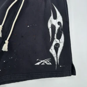 Hellstar Black Halloween shorts featuring unique graphic design and drawstring detail, showcasing craftsmanship and style for affordable fashion.