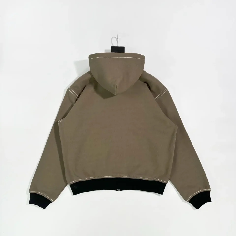 Repsgoat hoodie sweatshirt brown cotton fabric black ribbed cuffs and waistband with white stitching details