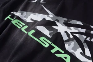 Helsta T-shirt black color with grey camouflage logo made from soft cotton material