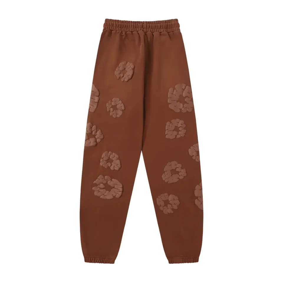 Repsgoat sweatpants brown cotton blend elastic waist and cuffs embossed floral pattern