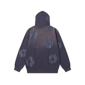 Nike hoodie dark grey cotton blend pullover with abstract blue floral prints and hood