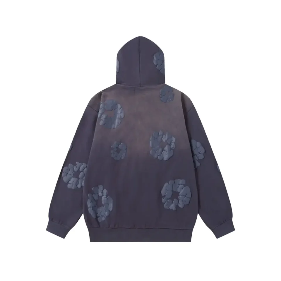 Nike hoodie dark grey cotton blend pullover with abstract blue floral prints and hood