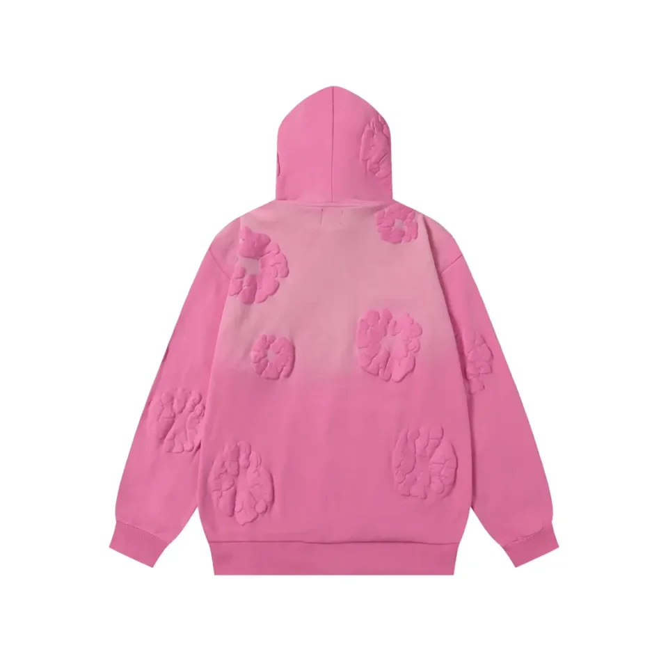 Unknown brand pink hoodie with embossed circular patterns cotton material