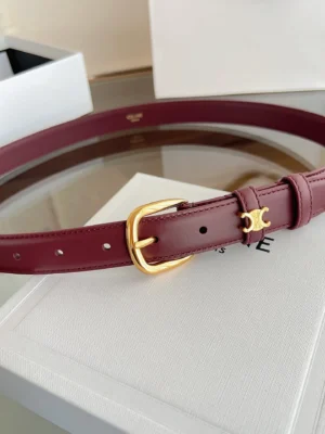 Celine leather belt burgundy color gold-tone buckle and logo hardware accessory