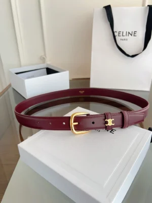 Celine leather belt burgundy gold buckle smooth calfskin leather accessory