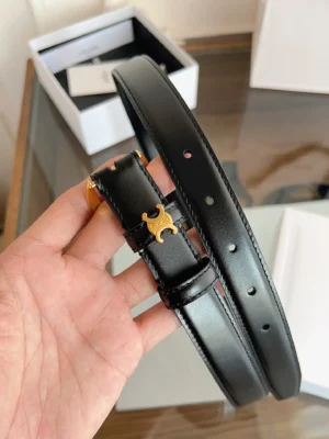 Celine belt black leather gold-tone buckle elegant design accessory