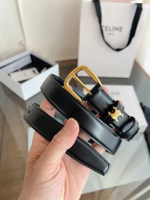 Celine leather belt black leather gold-tone buckle luxury accessory