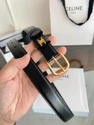 Celine belt black leather gold-tone buckle with small C logo detail