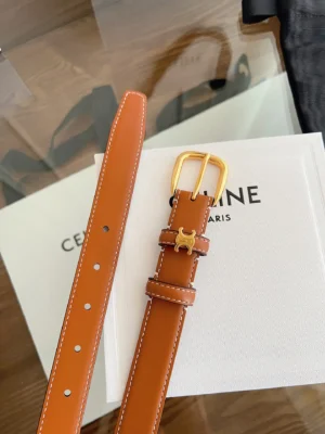Celine belt brown leather gold buckle contrast stitch luxury accessory