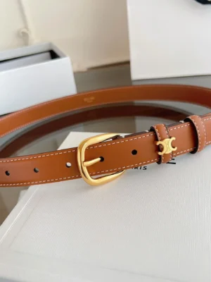 Celine leather belt brown smooth leather gold-tone buckle with logo detail accessory