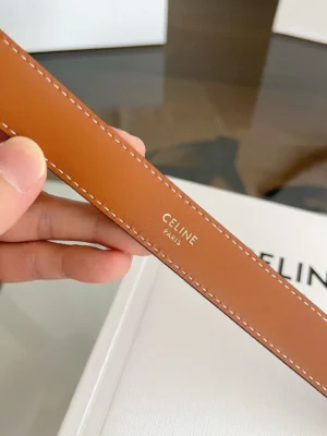Celine belt tan leather with gold logo stitching detail accessory