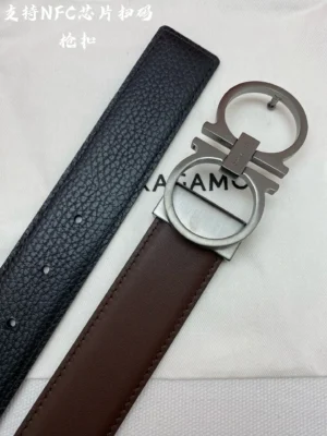 Ferragamo belt reversible black and brown leather double Gancini buckle accessory