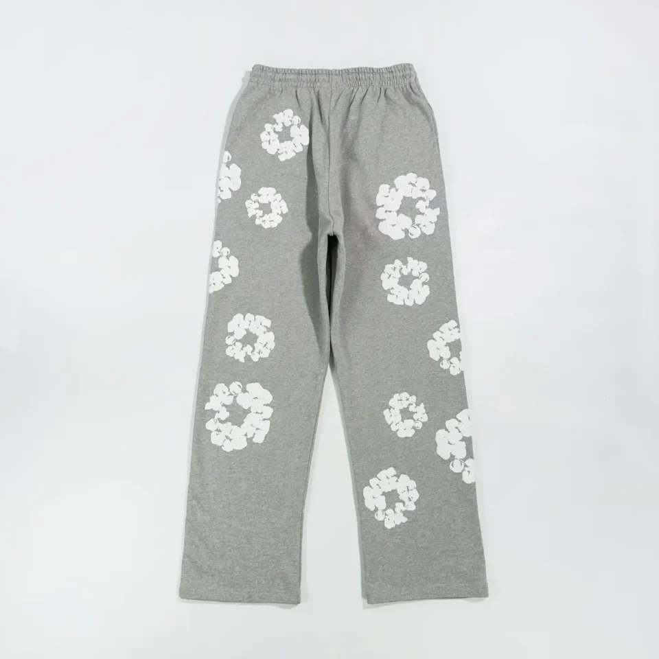 No brand listed gray sweatpants white floral print cotton blend material
