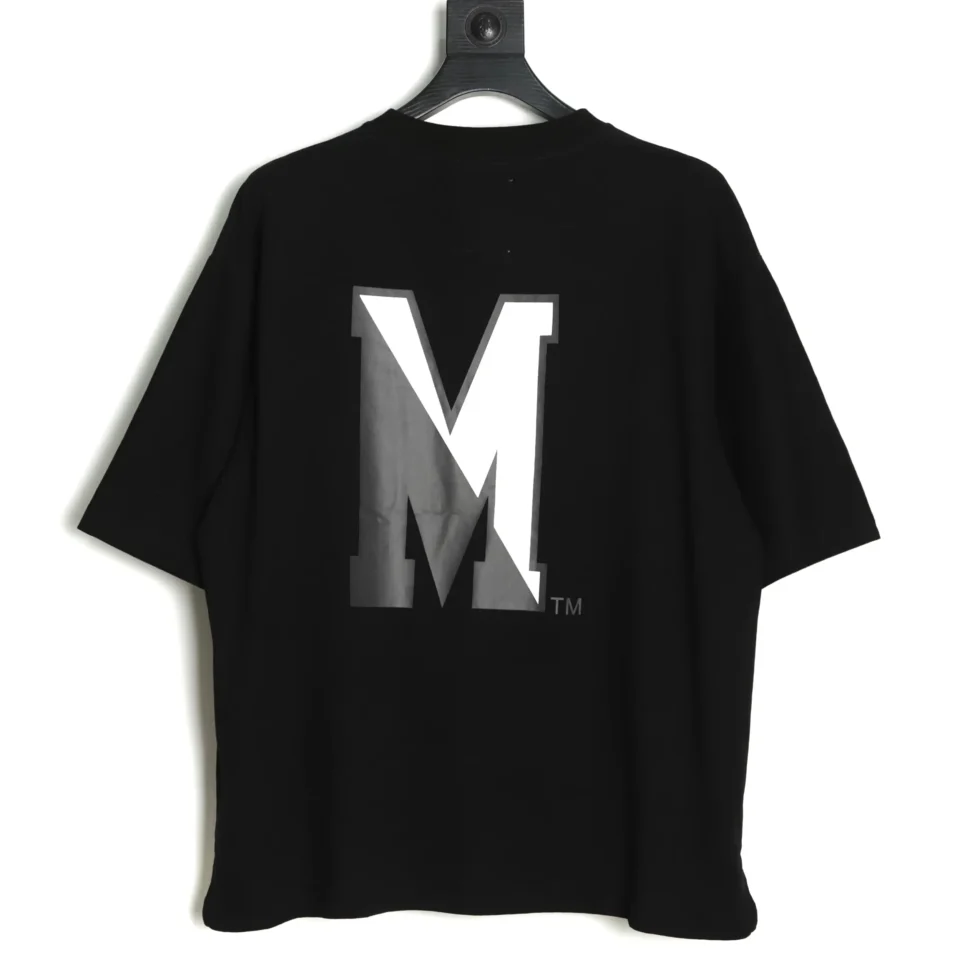 Marni T-shirt black cotton oversized fit with large white and gray M logo on back