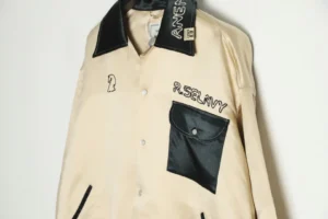 R.SELAVY jacket beige with black collar and pocket cotton blend casual outerwear