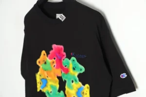 Champion t-shirt black cotton multicolor bear graphic short sleeve casual wear