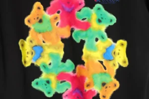 Unknown brand graphic t-shirt black cotton with multicolor fuzzy teddy bear pattern on front