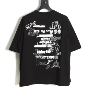 Repsgoat black graphic t-shirt with white abstract text print cotton material
