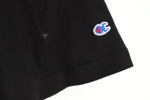 Champion logo embroidered black cotton short sleeve t-shirt