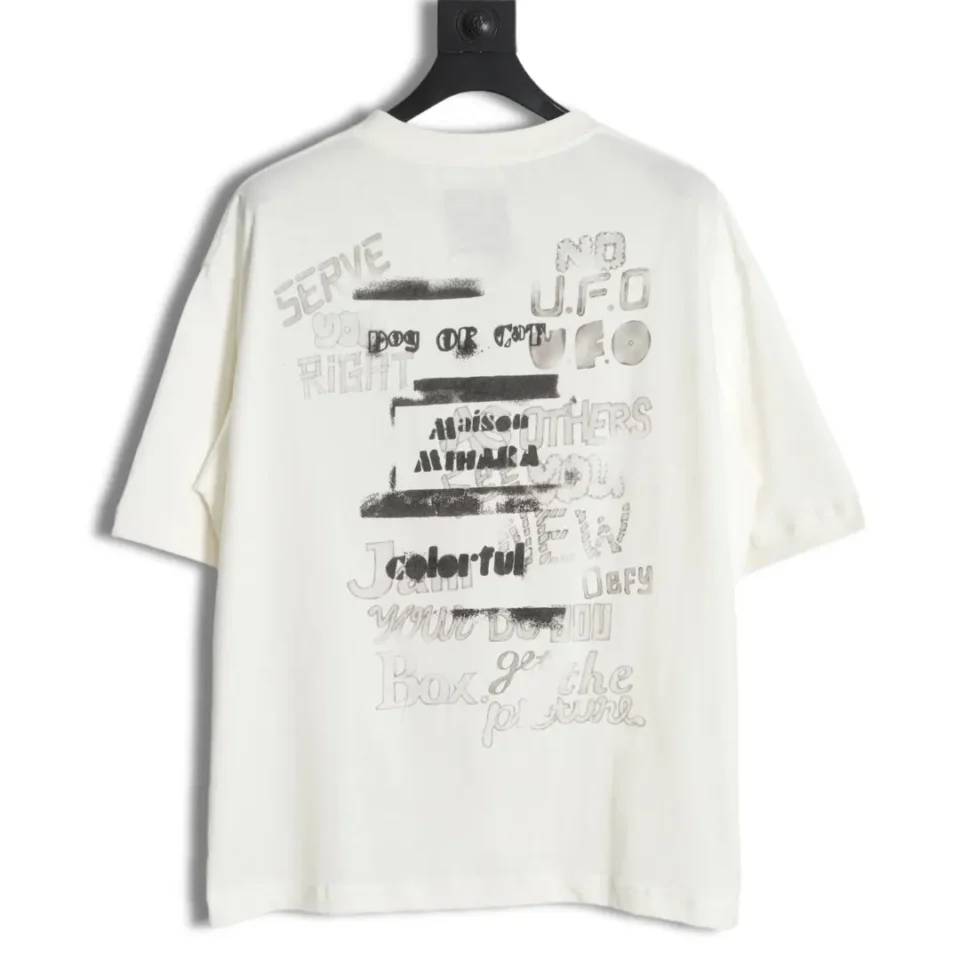 Maison Mihara Yasuhiro graphic print oversized white cotton t-shirt with black text details