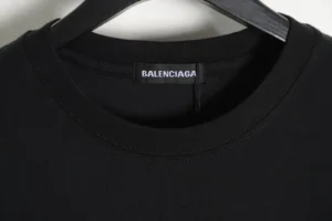 Balenciaga black crew neck T-shirt cotton fabric with embroidered brand label on collar inside neckline