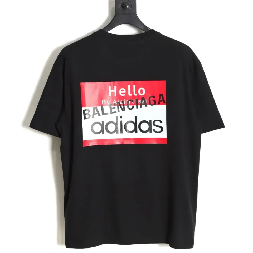 Balenciaga T-shirt black cotton "Hello by Alain" red white black graphic print design