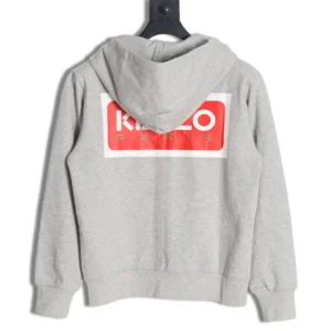Kenzo Paris hoodie grey cotton sweatshirt with red white logo print on back