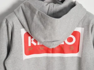 Kenzo hoodie gray cotton sweatshirt with red and white logo print on back