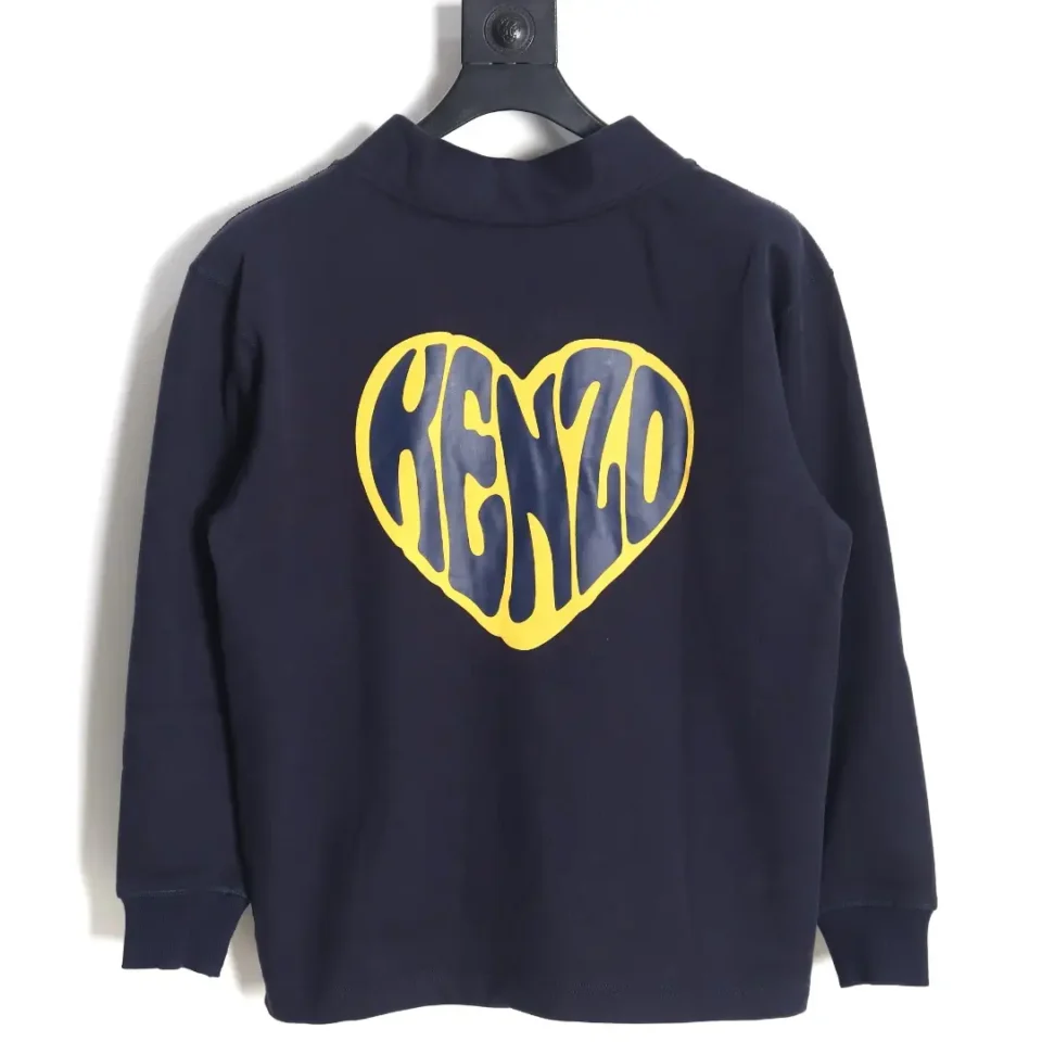 Kenzo sweatshirt navy blue cotton with yellow heart logo print on back