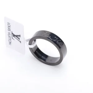 Louis Vuitton ring black metal band with engraved logo luxury accessory with size tag