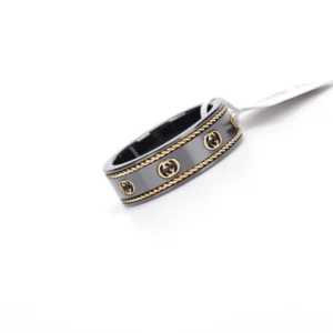 Gucci ring black resin gold tone metal GG logo band accessory