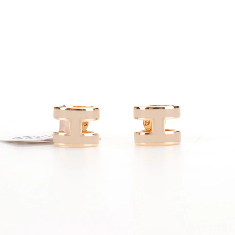 Hermes H earrings gold-tone metal open design luxury accessories pair