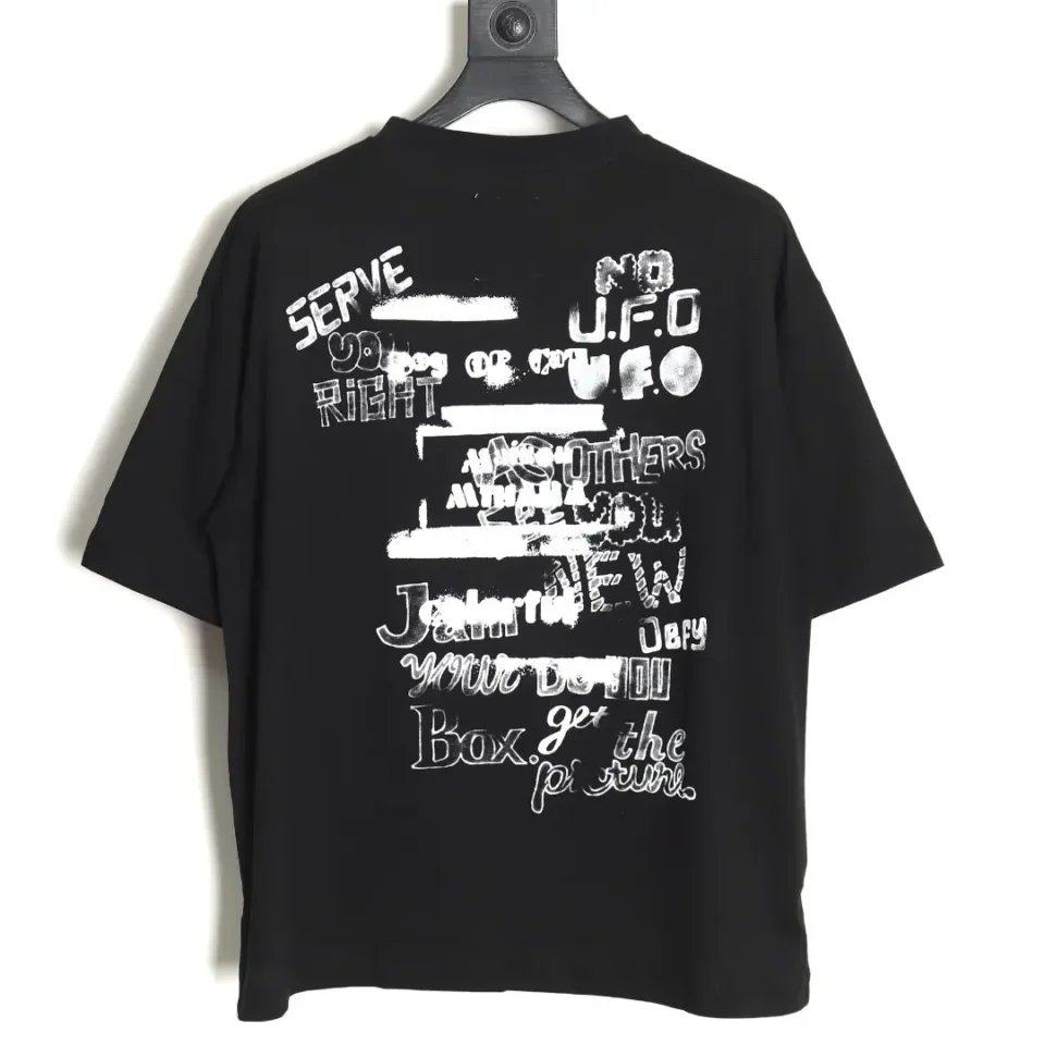 Repsgoat graphic print black cotton t-shirt with white abstract text design on back