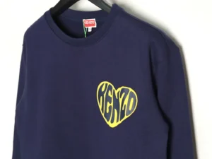 Kenzo sweatshirt navy blue cotton fabric yellow graphic heart logo design