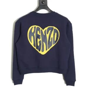 Kenzo sweatshirt navy blue cotton blend with yellow heart-shaped Kenzo logo on back