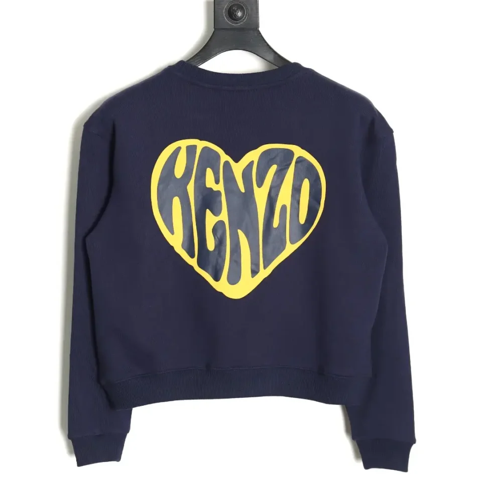 Kenzo sweatshirt navy blue cotton blend with yellow heart-shaped Kenzo logo on back