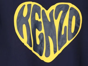 Kenzo sweatshirt navy blue cotton fabric heart-shaped logo in yellow and black design
