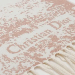 Christian Dior scarf beige white cotton jacquard fabric with fringed edges accessory