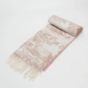 Christian Dior scarf beige pink cotton blend jacquard with fringe detailing accessory