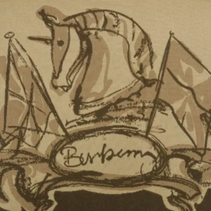 Burberry scarf beige brown wool fabric with equestrian and flag print design