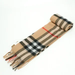 Burberry scarf beige black red classic check wool accessory with fringe edges