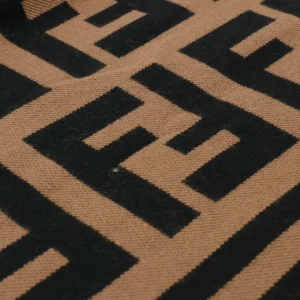 Fendi scarf brown black wool fabric with geometric logo pattern accessory